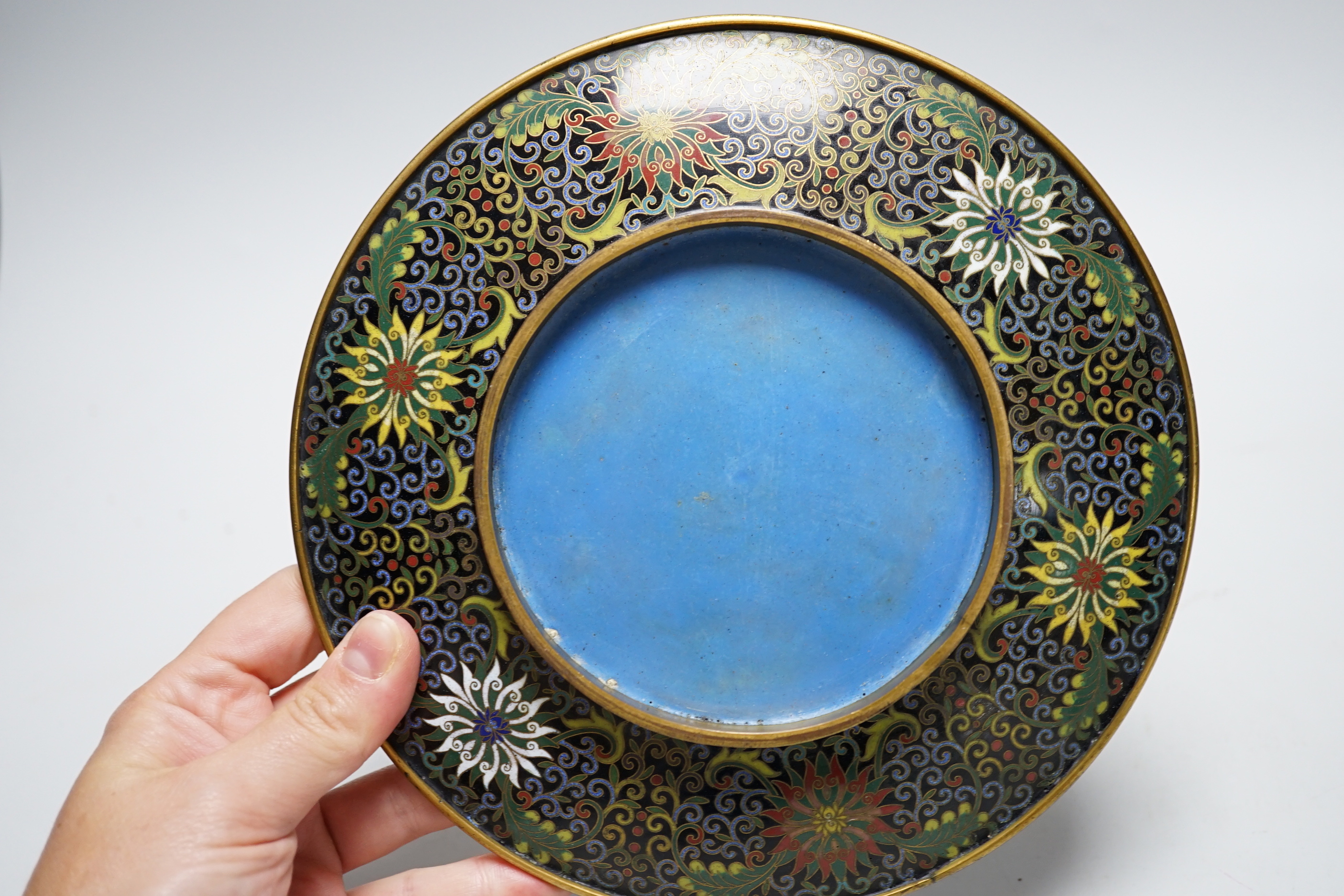 A Chinese cloisonné enamel ‘dragon’ dish, a Japanese Satsuma tray and other items